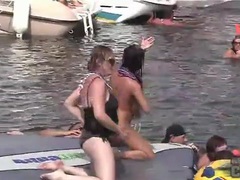 Lesbians have sex to entertain boat party guys videos