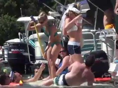 Hot bikini girls on boats and in the lake tubes