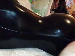 Sex with my wife in black latex catsuit