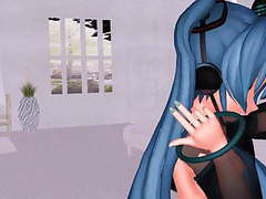 Mmd blue hair cutie with sex toys in pussy and ass gv00103