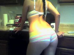 Boyshort panties cling to her ass in the kitchen videos