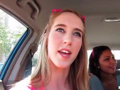 Bikinis babes piled into car showing off videos