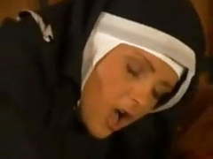Nun in fishnet pantyhose fucks
