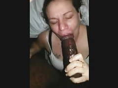 Skilled white girl deep throats black dick with style