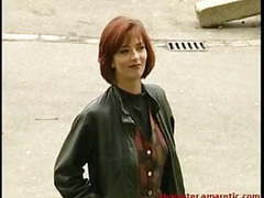 Shy redhead milf shows tits after long discussion on street
