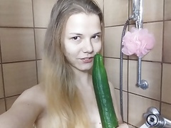 Tiny 18yo skinny teen fucked cucumber! big clit small tits