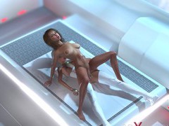 3d sexy sci-fi dickgirl android plays with a hot woman in the space station, 3D Porn