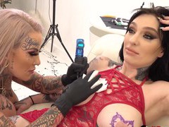 Misha inked then shares a cock with evilyn, Threesome, FFM, Hardcore, Pornstars, MILF, Long Hair, Tattoo, Fetish, Lingerie, Big Tits, Blowjob, Pussy Licking, Missionary, Chubby
