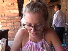 Cute riley star makes a guy happy by drooling on his stiff shaft