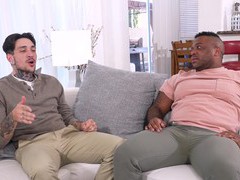 Interracial gay dicking on the sofa with naughty dudes - hd