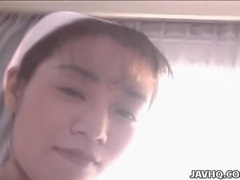 Doggystyle fucked asian takes cum on her face
