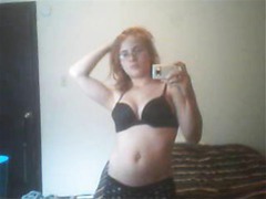 Redhead lily cooper caressing her soft body in front of the mirror clip
