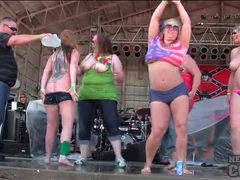 Amateur redneck girls go topless on concert stage