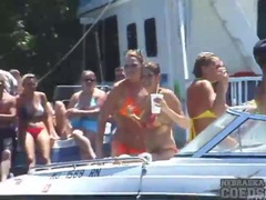 Drinking and dancing ladies on the boats
