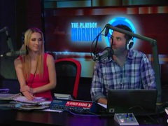 Blonde in tank top shows her tits on radio show videos