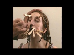 Cute amateur with clothes pins on her pretty face videos