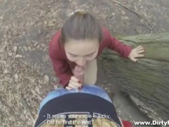 Cute brunette gives a pov blowjob in the park videos