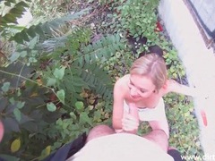 Great tits on a teen riding dick in the bushes