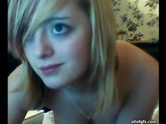 Pretty blonde amateur teen flashes her tits for the webcam videos