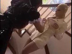 Rubber lesbian sex with french maid and mistress clip