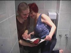 Mature redhead nailed in her bathroom clip