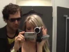 Dressing room blowjob and doggystyle sex