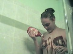 Kinky amateur minx pours paint and cream all over her body videos