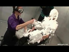 Girl blindfolded and covered in cream videos