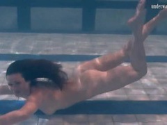 Underwater swimming and striptease with a beauty
