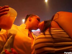 Drunken babes at a club suck on cock videos