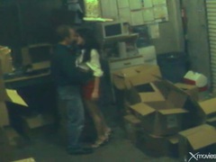 AlphaErotic presents: Babe banged on a pile of boxes in security cam clip
