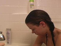 Lingerie Mania presents: Teen takes a bath and rubs lotion on legs