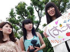 KiloVideos presents: Three japanese teens suck a hairy dick in the car