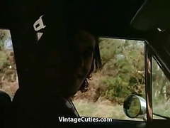 Lingerie Mania presents: Busty hitchhiker girl riding on cock in woods (vintage)