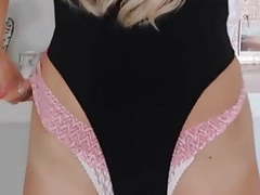 Lingerie Mania presents: Try-on blonde panties take off