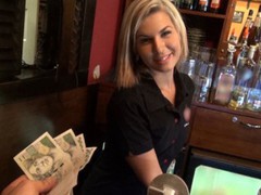 Gorgeous blonde bartender is talked into having sex at work