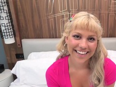 Wholesome blonde 19 yr old slobbers all over a fat cock
