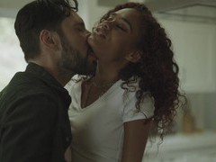 KiloVideos presents: Curly haired babe scarlit scandal mounts her pussy on a white cock