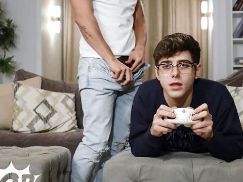 KiloLesbians presents: Angel rivera sneakily watches before giving the twink gamer joey mills what he needs, his big hard cock - twinkpop