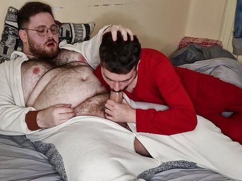 Bears sucking each other's cocks in pajamas