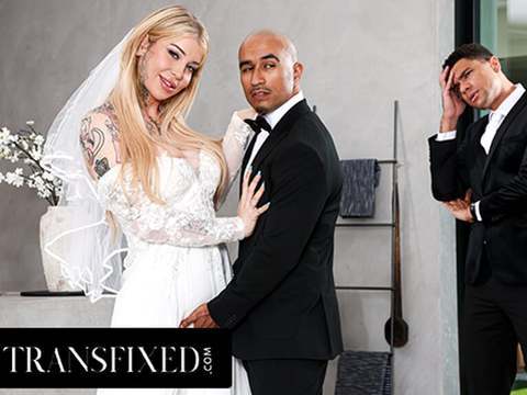 NymphoClips presents: Transfixed - gorgeous trans bride gracie jane cheats with her man of honor just before her wedding