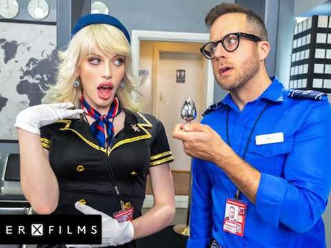 NymphoClips presents: Cute trans stewardess smashed by kinky guard - genderxfilms