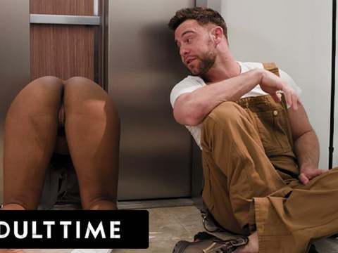 TubeChubby presents: Adult time - pervy maintenance man fucks august skye while she's stuck in the elevator!