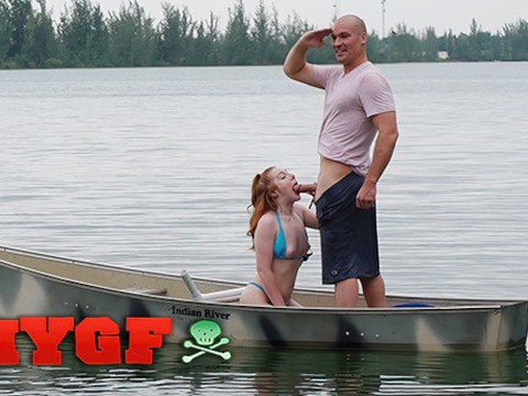 My gf - redhead beauty amber addis is horny & gets fucked in a boat in the middle of a lake