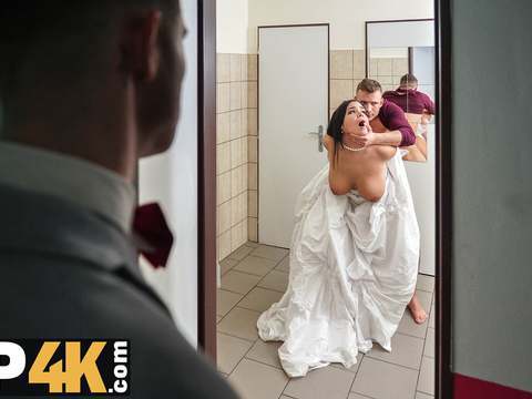 Vip4k. being locked in the bathroom, sexy bride doesnt lose time and seduces random guy