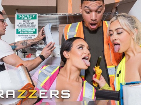 Brazzers - horny babes chloe surreal & lexi samplee suck coworkers dicks in their hot warehouse orgy