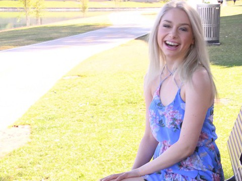 NymphoClips presents: Stunning blonde enjoys while fingering her pussy outdoors - scarlett