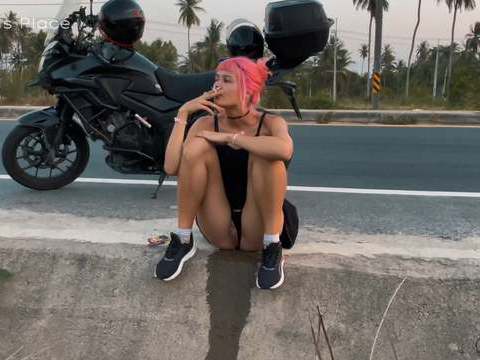 KiloLesbians presents: Motorbike girlfriend peeing on the roadside