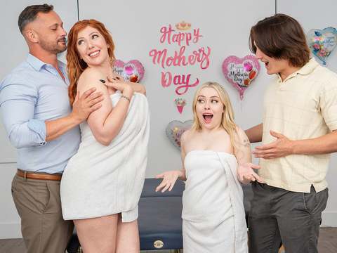 RelaXXX presents: Hot massage for milf lauren phillips and cutie haley spades turned into rough mother's day foursome