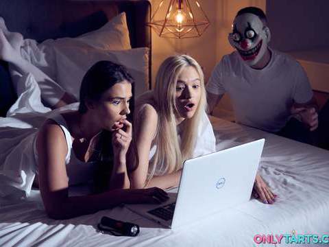 Lingerie Mania presents: Oh fuck horror movie night leads to hot threesome sex